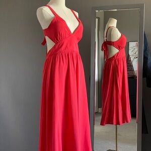 Lulu's Bright Red Tie-Back Midi Sundress With Pockets